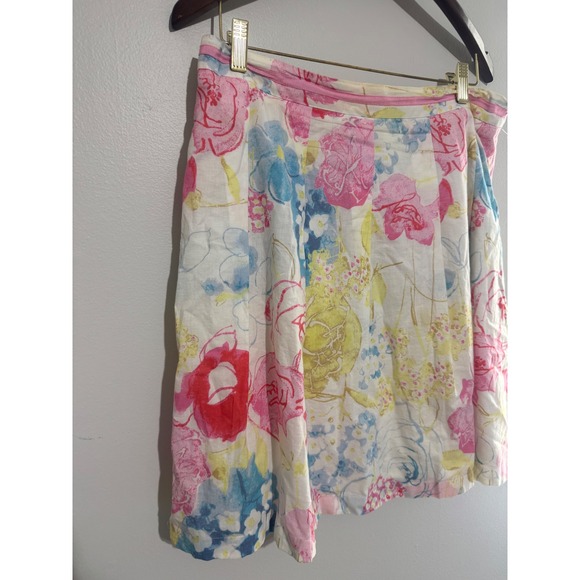 Sigrid Olsen Floral Watercolor Linen Blend Skirt Vintage Grandma Pleated Skirt - Picture 3 of 9